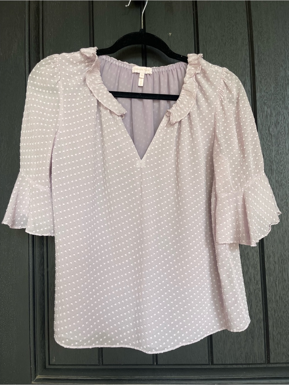 Rebecca Taylor Lilac Clip Dot Silk Blend Chiffon Blouse Ruffle Top S